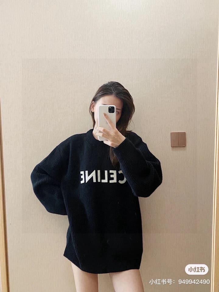 Celine Classic Embroidered Crewneck Sweater in Army Green