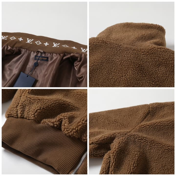 Louis Vuitton Leather Label Jacquard Fleece Jacket – 25FW in Coffee Brown