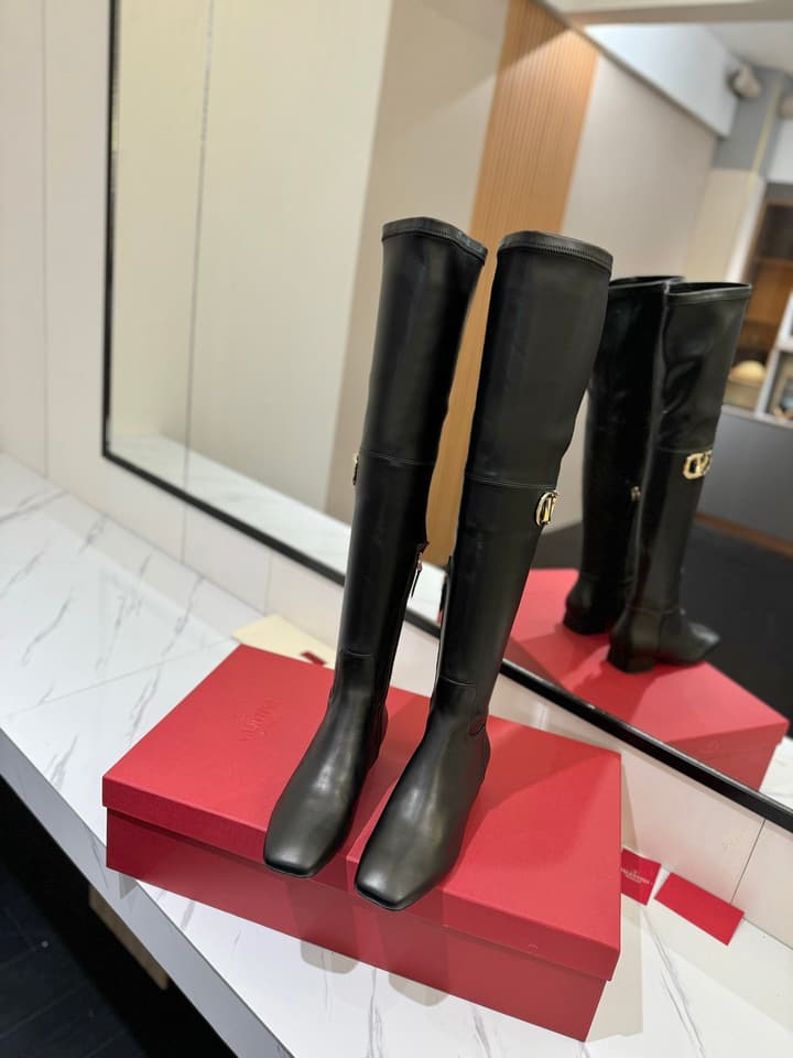 Valentino Garavani VLogo Type Leather Over-the-Knee Boots