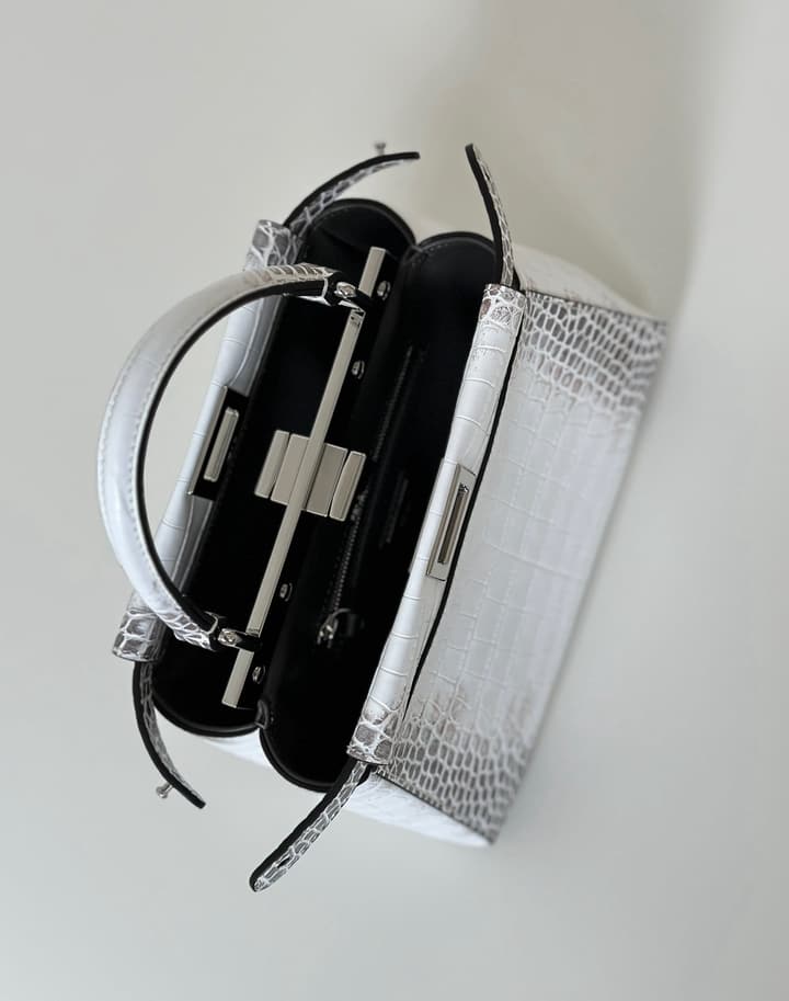Fendi Peekaboo Embossed Crocodile Handbag in Classic Black Croc Embossed
