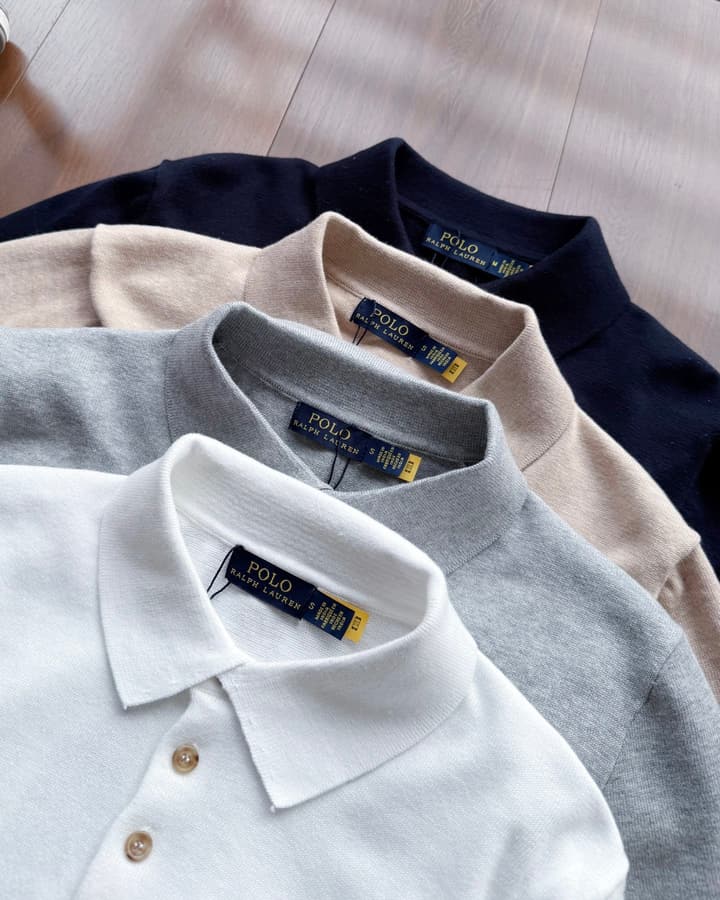Ralph Lauren Short-Sleeve Knit Polo Shirt – Summer Collection in Grey