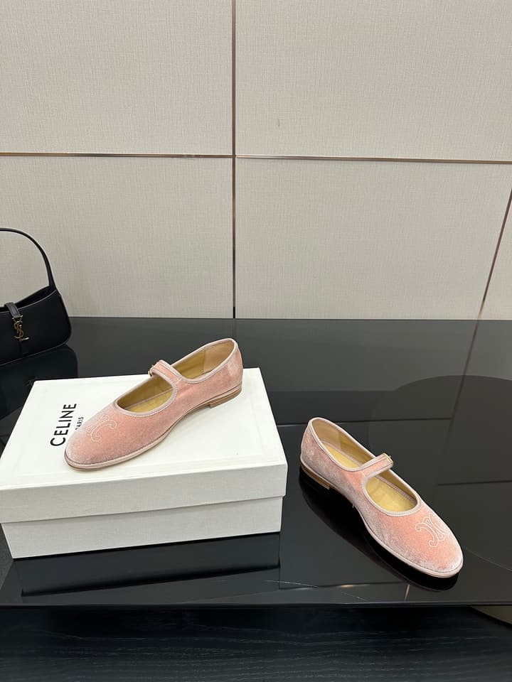 Celine Velvet Mary Jane Flats – 25 Collection in Black Velvet