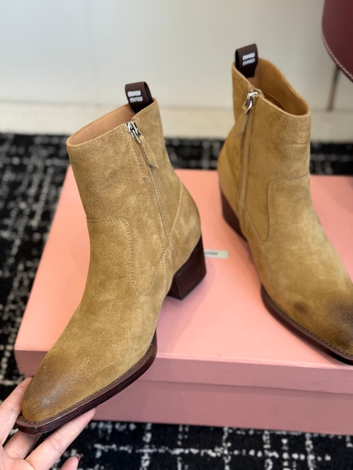 Miu Miu Distressed Leather Cowboy Biker Boots – 2026SS