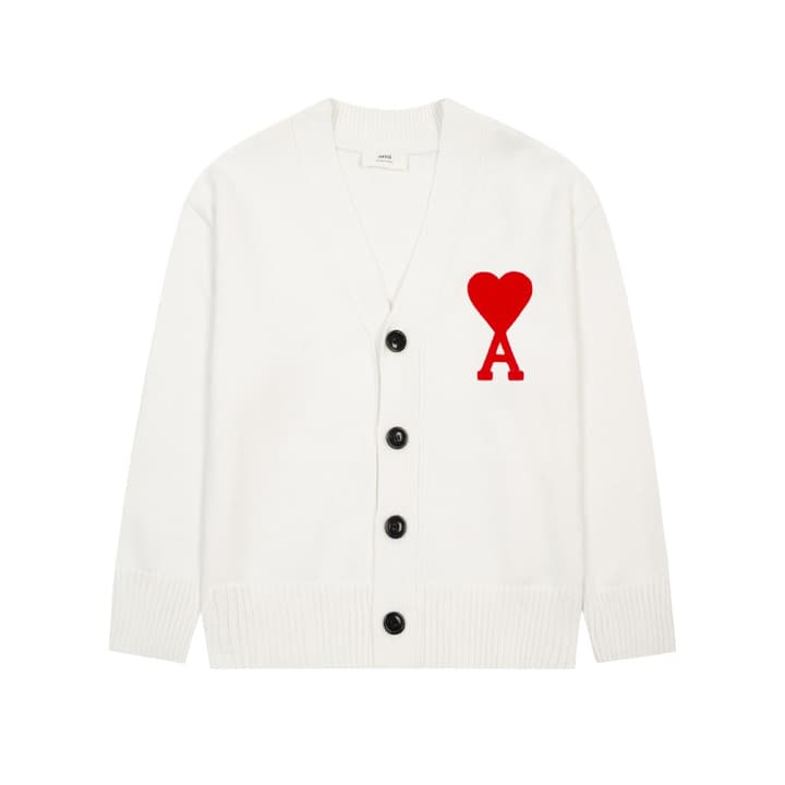 Ami Paris Classic Heart Embroidered Cardigan Sweater in Black