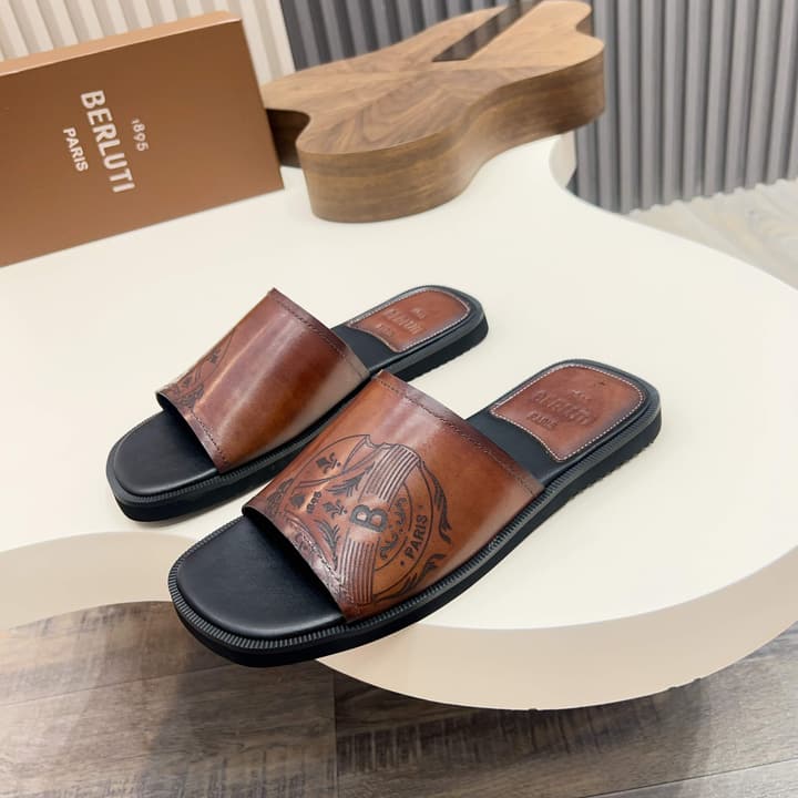 Berluti Hand-Painted Calfskin Slippers in Matte Black