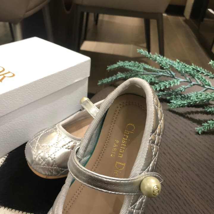 Dior DioBady Ballet Quilted Flats – Kids Collection – 2024SS in Black Quilted With Pearl Strap