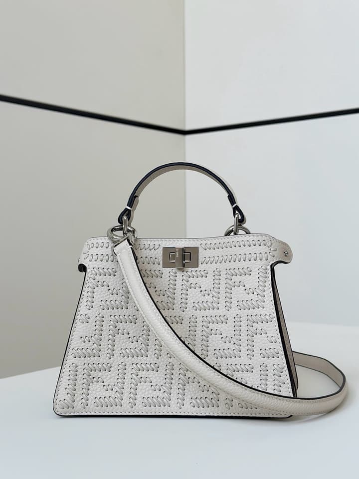Fendi Peekaboo I See You Petite Handbag in Light Taupe Woven Logo