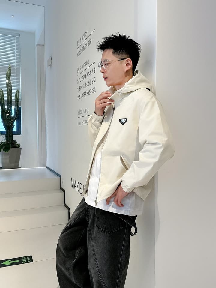 Prada Italian Fabric Jacket – 2025 New Collection in Cream Hooded Jacket