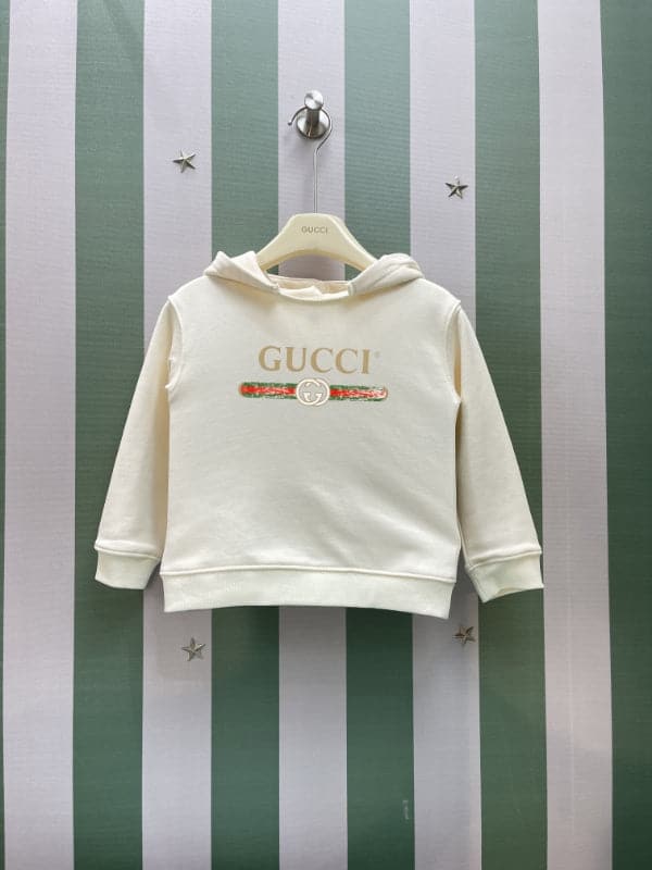 Gucci Kids Hooded Sweatshirt – Kids Collection – 2025AW in Cream With Green/gold Logo
