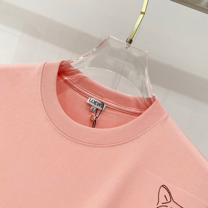 Loewe Cat Embroidery Cotton T-Shirt in Apricot