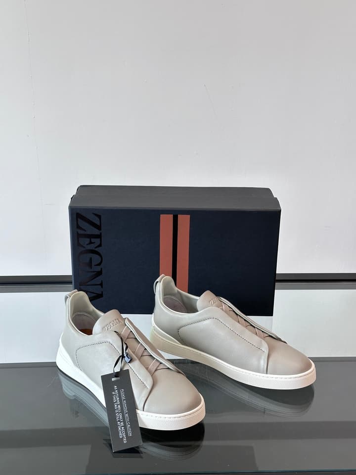 Zegna Men's Low-Top Leather Sneakers in Black & White