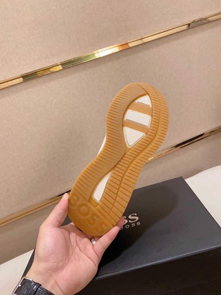 Boss Latest Casual Fly-Knit Sneakers in Black With Gold Accents