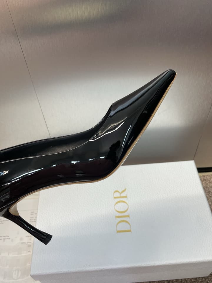 Dior CD Logo Pointed Toe Pumps – 2025 Spring/Summer Haute Couture Collection in Shiny Black Flat