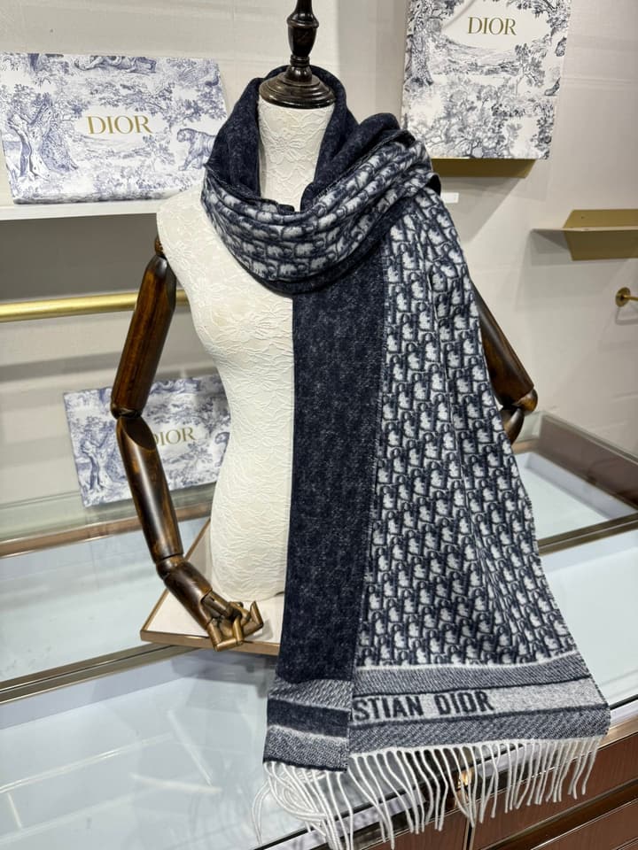 Dior Oblique Cashmere Scarf – 2025 in Grey