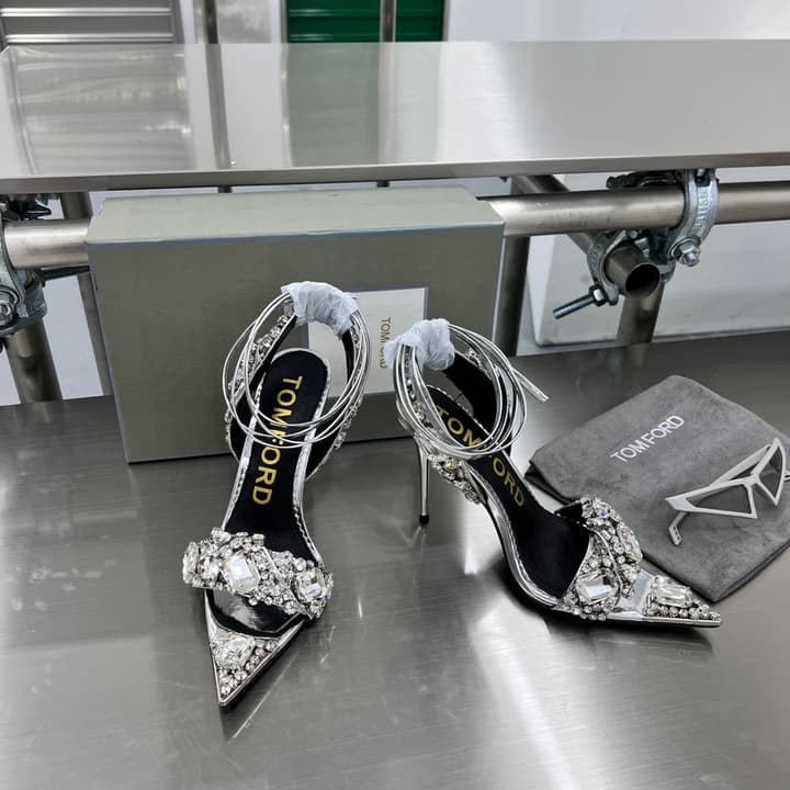Tom Ford Gold Crystal Heeled Sandals in Metallic Gold