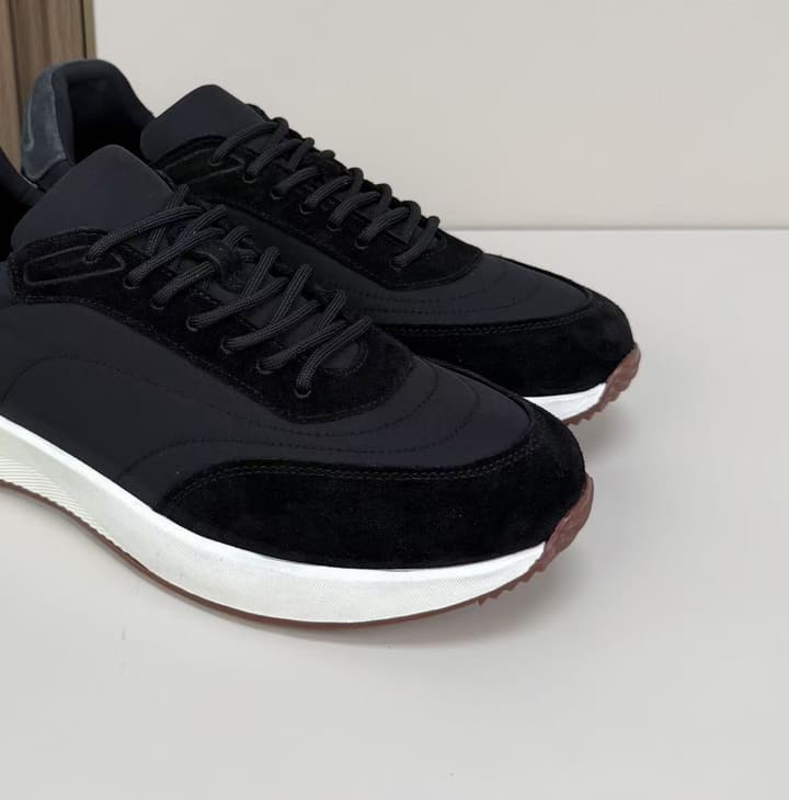 Loro Piana Men's Classic Jogging Sneakers in Black Suede