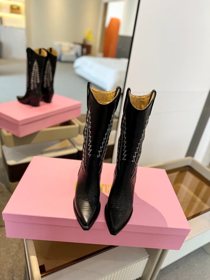 Paris Texas Suede Embroidered Knee-High Boots in All Black