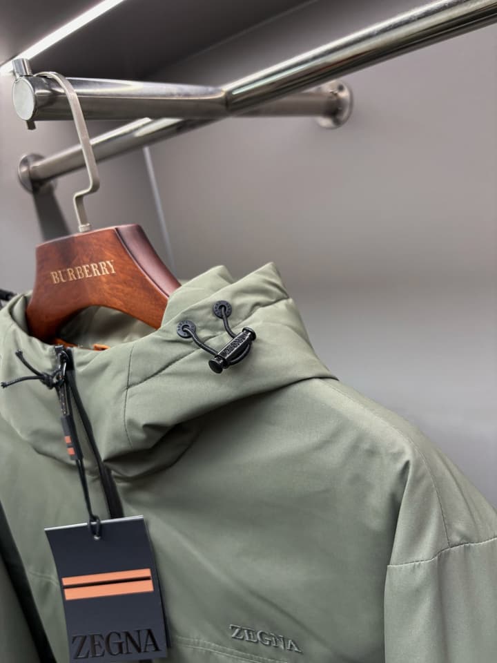 Zegna Letter Embroidered Down Jacket in Black