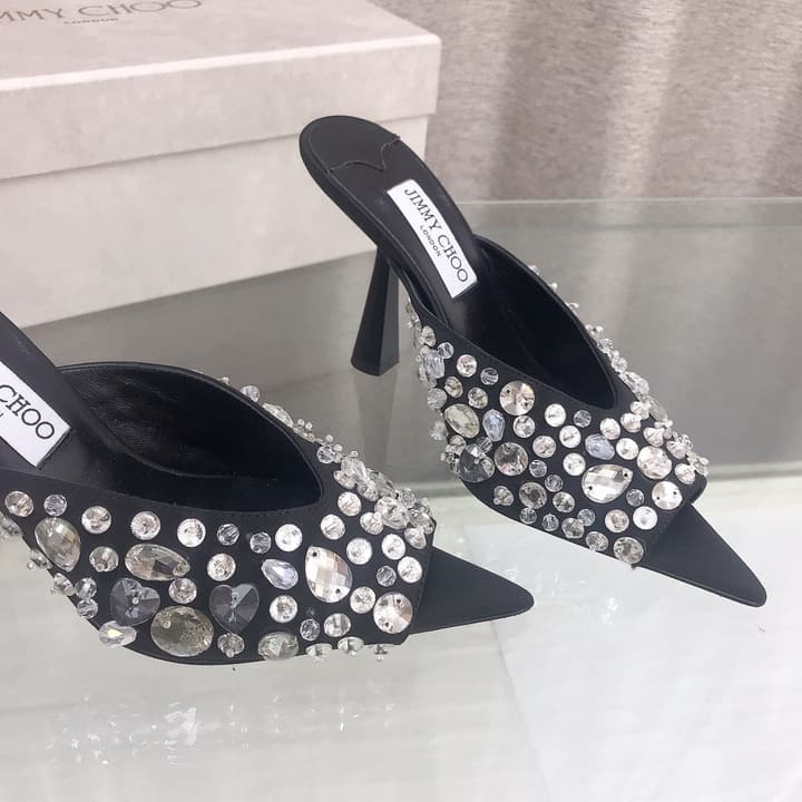 Jimmy Choo Crystal Silk Peep-Toe Pumps – 2025SS in Black