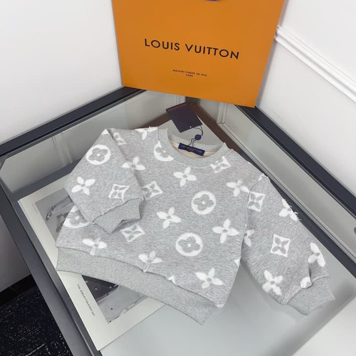 Louis Vuitton Kids Monogram Fleece Crewneck Sweater – Kids Collection in Light Gray Monogram