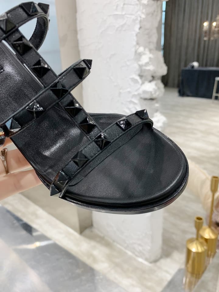 Valentino Studded Classic Block Heel Sandals in Beige