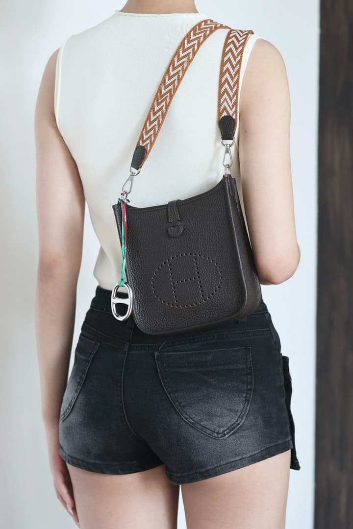 Hermès Ebony Shoulder Bag with Patterned Strap in Ebony With Patterned Strap