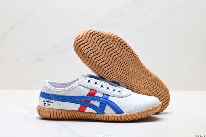 Onitsuka Tiger TSUNAHIKI Slip-On Casual Sneakers in Cream With Navy Stripes