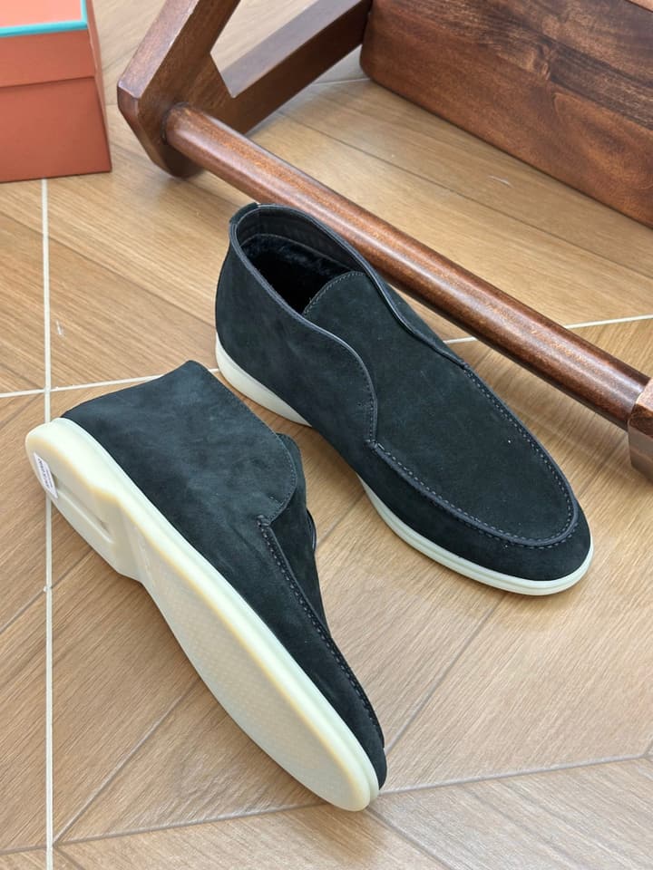 Loro Piana Men's Luxury Fur Boots in Navy Suede
