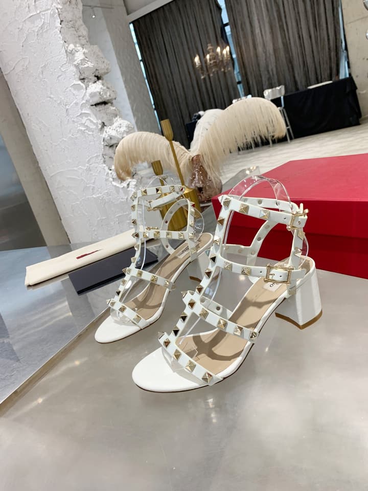 Valentino Studded Classic Block Heel Sandals in Black With Black Studs 6.5cm Heel