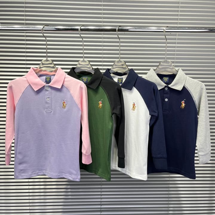 Ralph Lauren Color-block Long Sleeve Polo Shirt – Autumn Collection – Kids Collection in Lavender And Pink Color Block