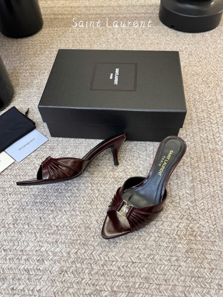 Saint Laurent Lee Pointed-Toe Heels in Burgundy