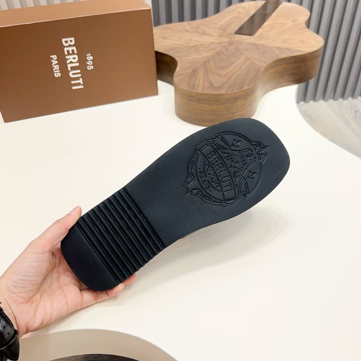 Berluti Hand-Painted Calfskin Slippers in Matte Black