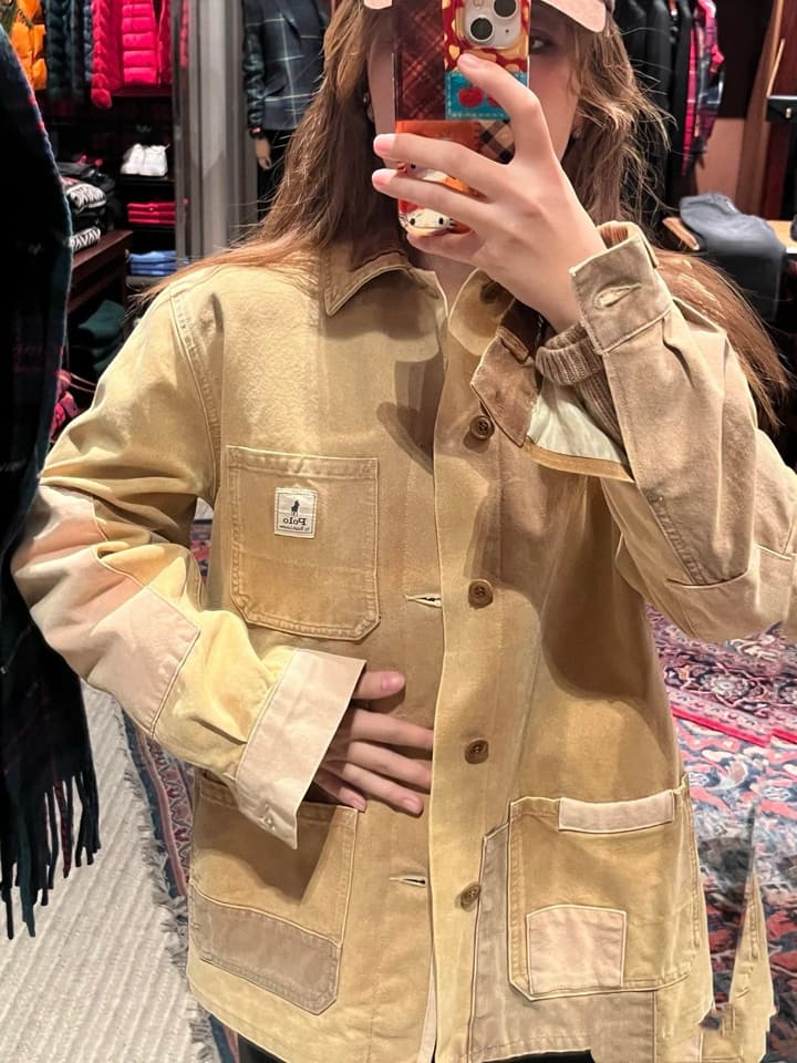 Ralph Lauren Barn Washed Distressed Jacket – 2025 Spring New in Classic Mustard Tan