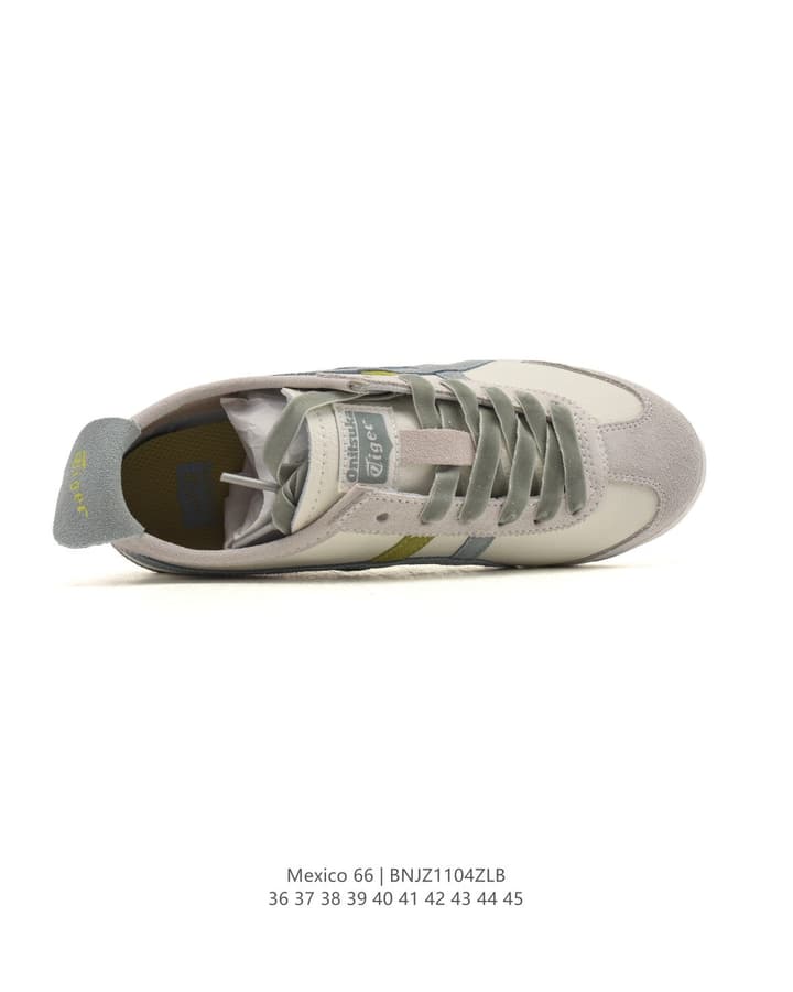 Onitsuka Tiger Mexico 66 Classic Retro Sneakers in Cream With Grey And Lime Stripes