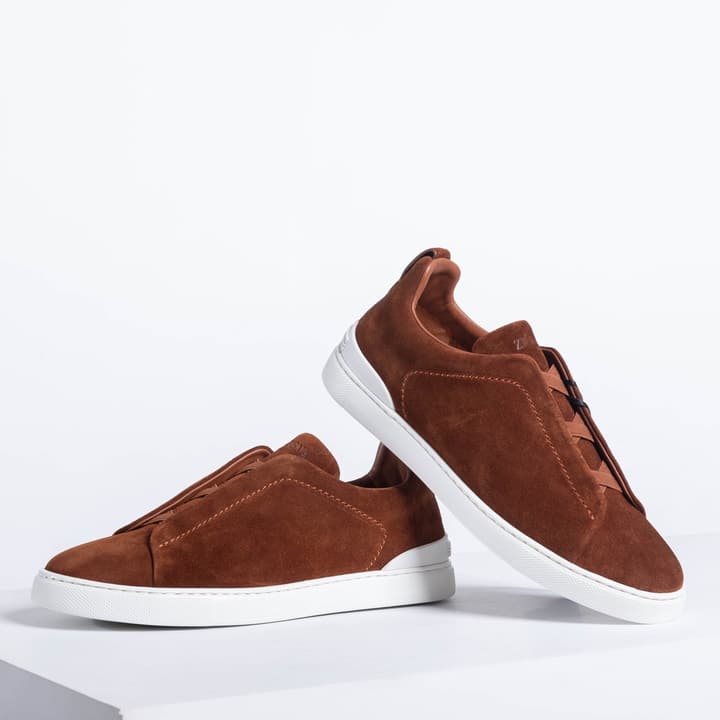 Zegna SECONDSKIN Triple Stitch Low-Top Sneakers in Navy Smooth Leather