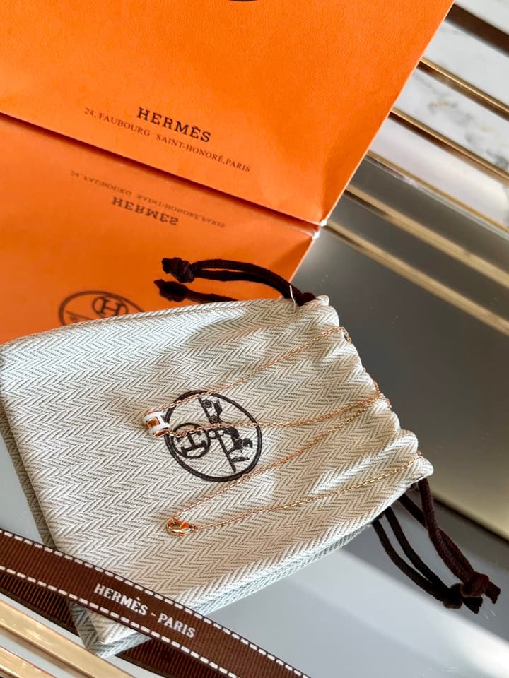 Hermès H-Letter Oval Enamel Necklace in Gold