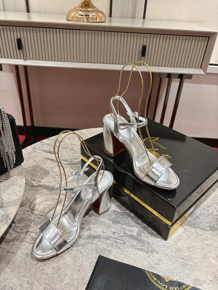 Christian Louboutin Block Heel Sandals in Beige