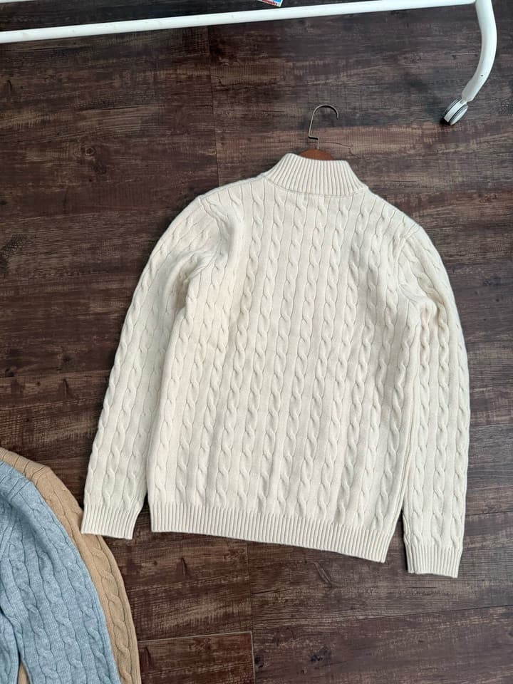Ralph Lauren Half-Zip Cable Knit Sweater in Khaki