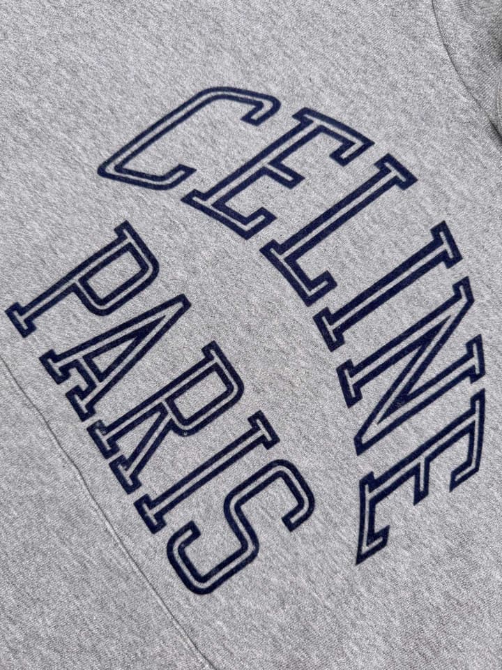 Celine Flocked Hooded Sweatshirt in Heather Gray Flocked Logo Hoodie