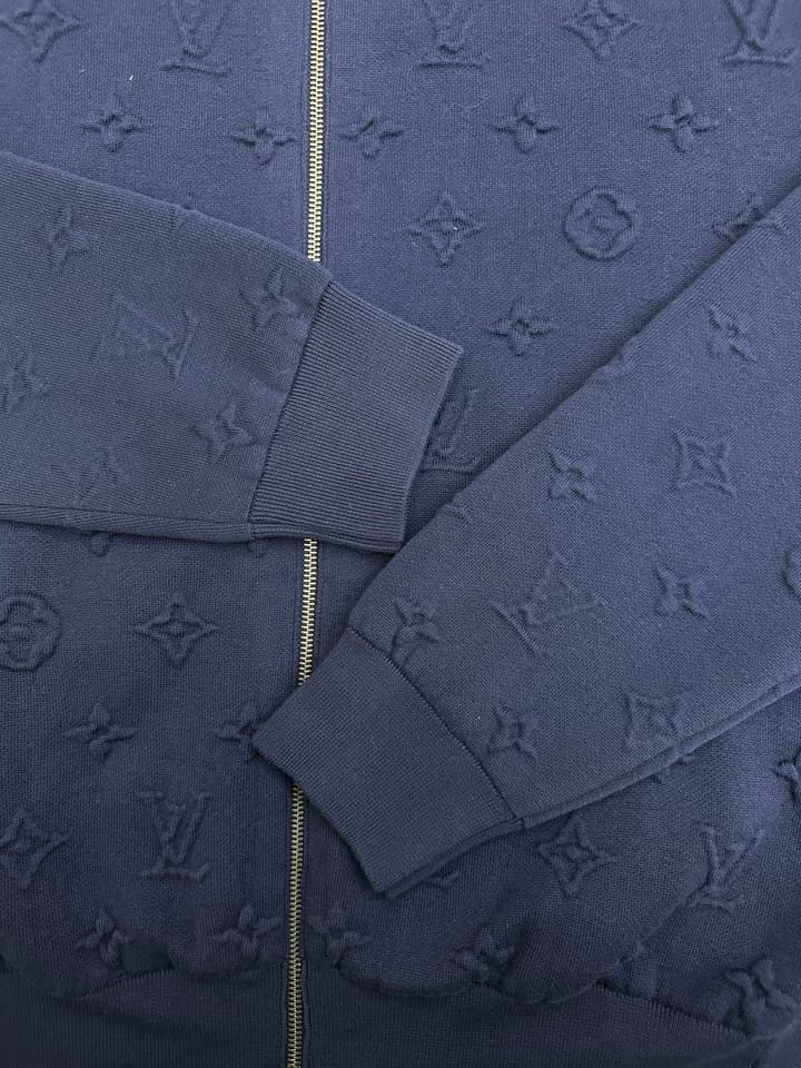 Louis Vuitton Monogram Embossed Zip-Up Sweatshirt – SS26 in Deep Blue Monogram Zip Jacket