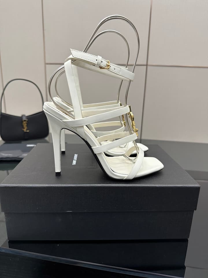 Saint Laurent Patent Leather Heeled Sandals in Bright Amber