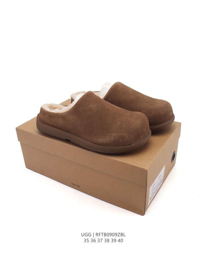 UGG Sheepskin-Lined Winter Slippers in Chestnut Brown Suede