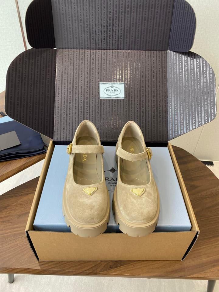 Prada Monolith Platform Mary Jane Shoes in Cream