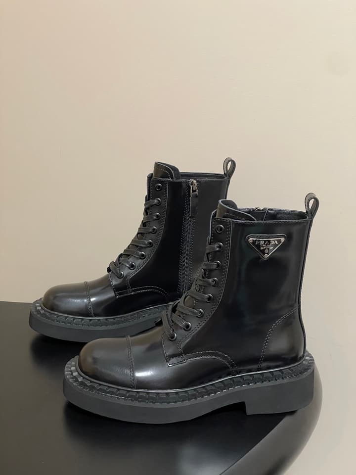 Prada Triangle Logo Combat Boots – 25SS in Black Suede