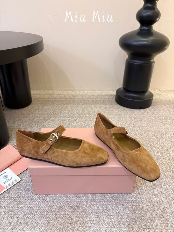 Miu Miu Suede Bow Mary Jane Flats