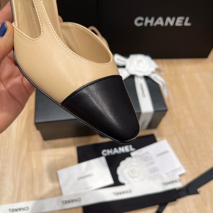 Chanel Classic Slingback Heels in Black Polished Finish