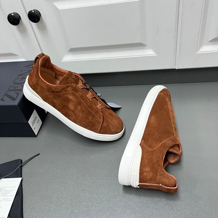 Zegna Triple Stitch Suede Low-Top Sneakers