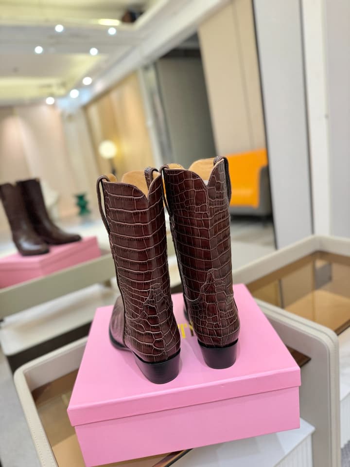Paris Texas Crocodile Embossed Western Ankle Boots in Chocolate Croc