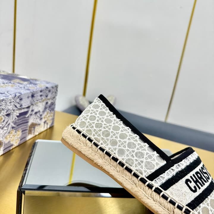 Dior Granville Embroidered Espadrille Flats in Beige/brown Oblique Pattern