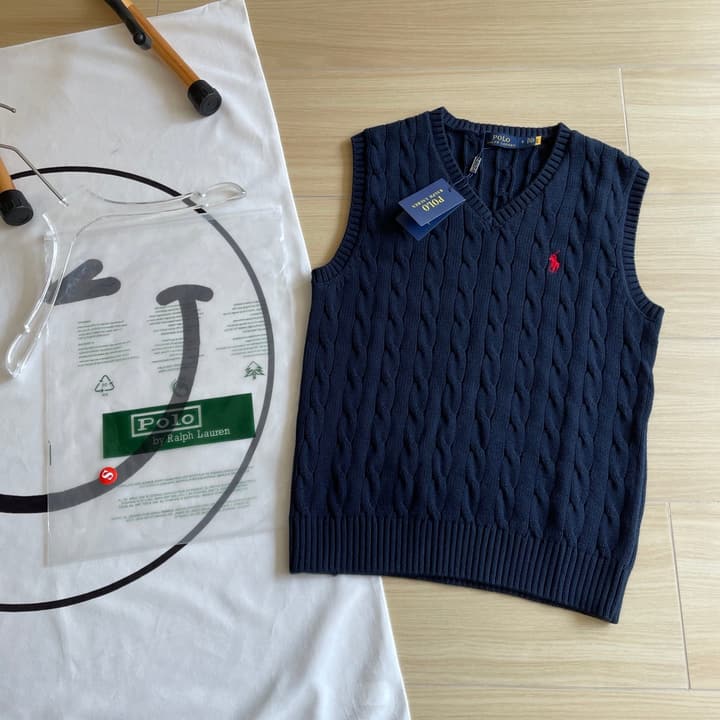 Ralph Lauren V-Neck Cable Knit Vest in Dark Grey